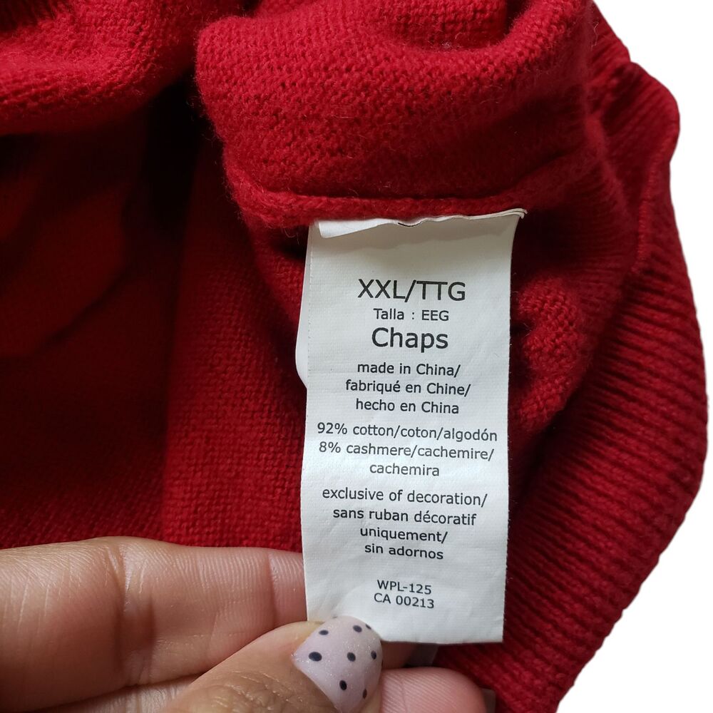 Chaps Sweater Mens XXL Red Cotton Cashmere Knit V-Neck - Picture 5 of 10